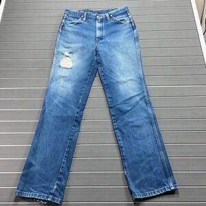 Wrangler Vintage Denim Jeans Distressed‎ Medium Wash Straight Leg Mens 32x32